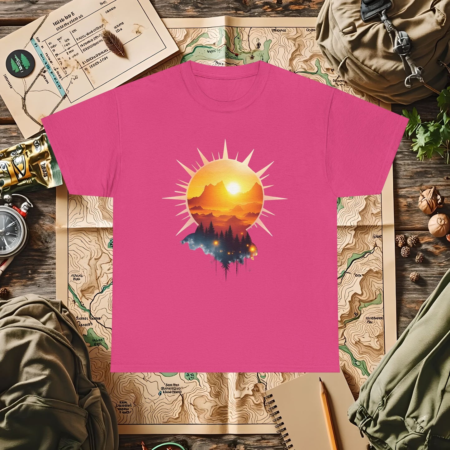 Golden Horizon Outdoor Adventure T-Shirts | Camping, Hiking, Rafting & Kayaking Tees for Nature Lovers