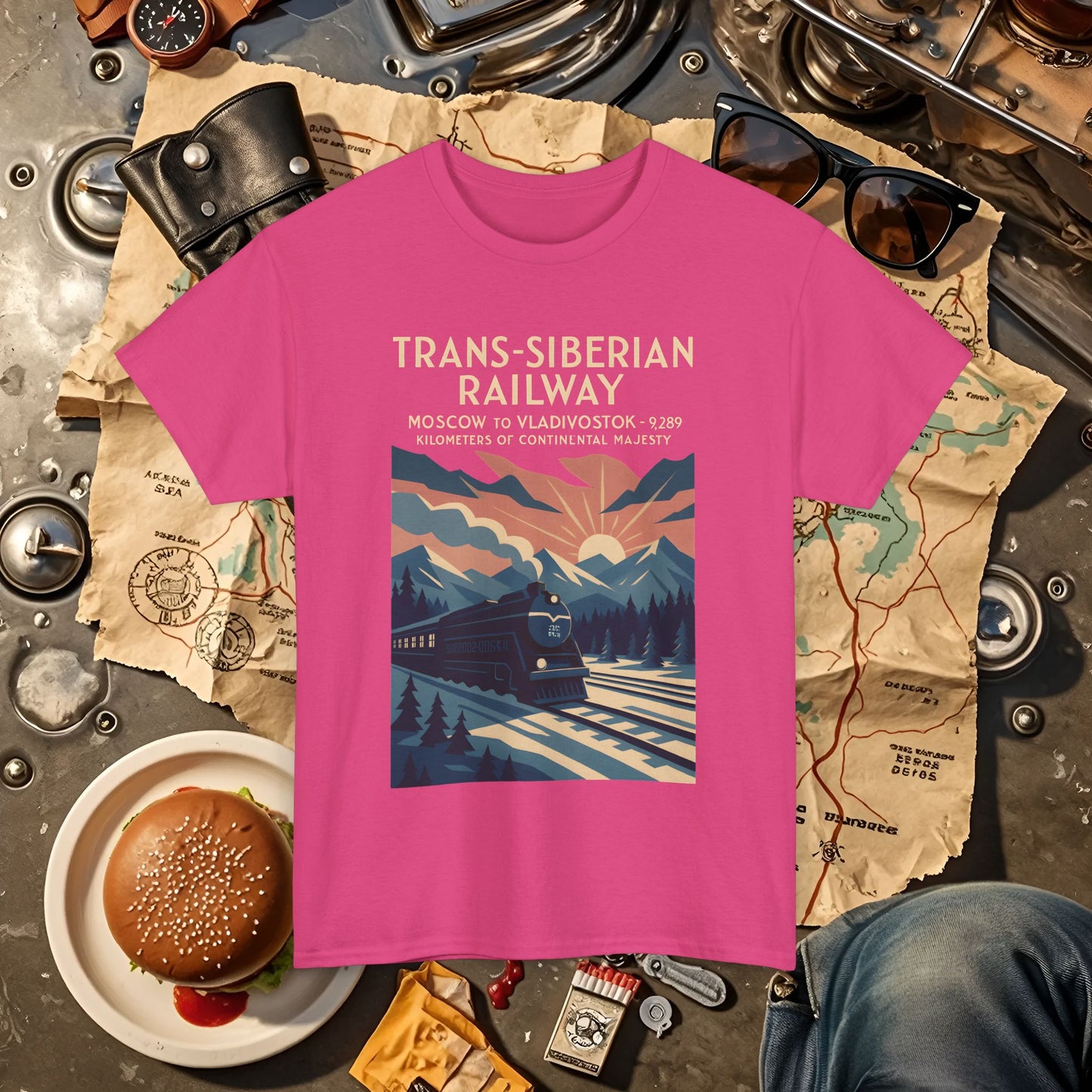 Trans-Siberian Twilight – Art Deco Russian Train Journey Tee Road Trip & Vehicle Travel T-Shirts | Car, RV, and Motorcycle Adventure Tees