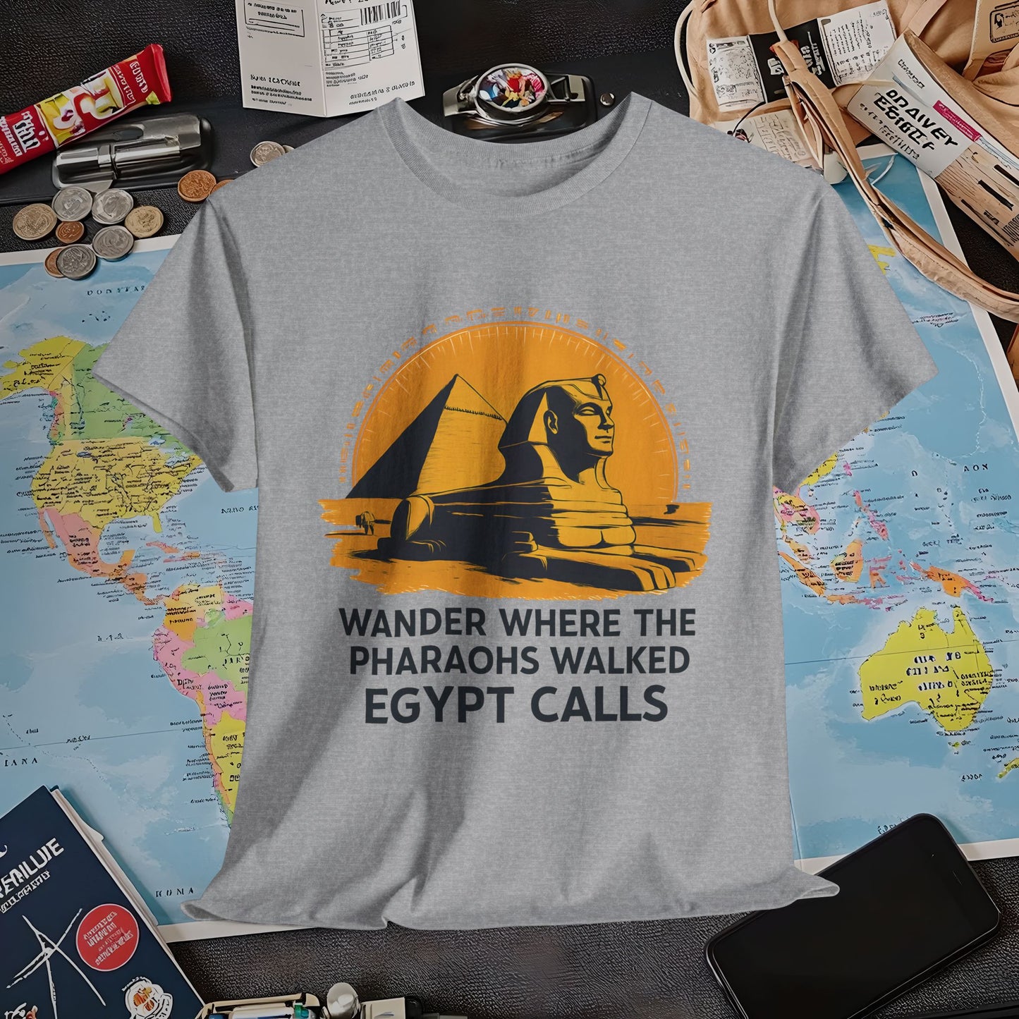 Wander Where Pharaohs Walked T-Shirt – Egypt Adventure Design Air Travel T-Shirts | Jetsetter, Airport, and International Flight Tees