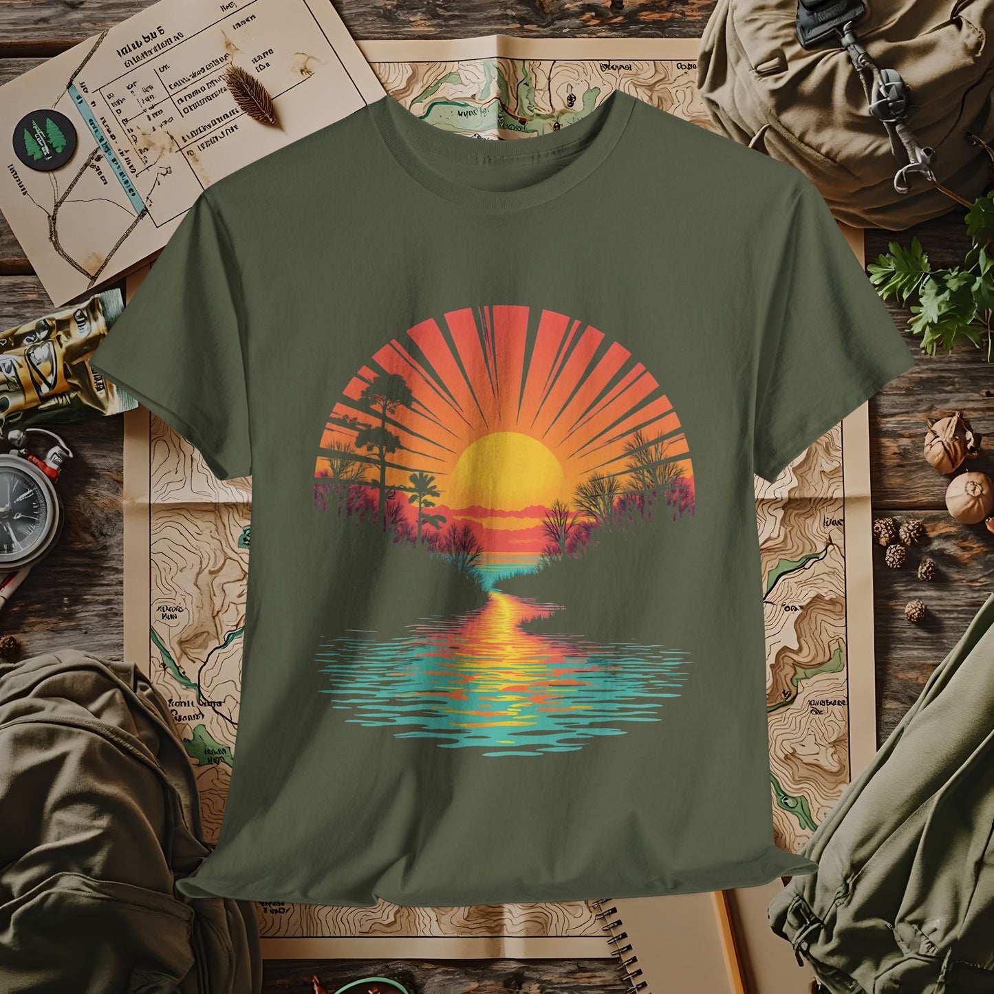 Quirky Sunset Outdoor Adventure T-Shirts | Camping, Hiking, Rafting & Kayaking Tees for Nature Lovers
