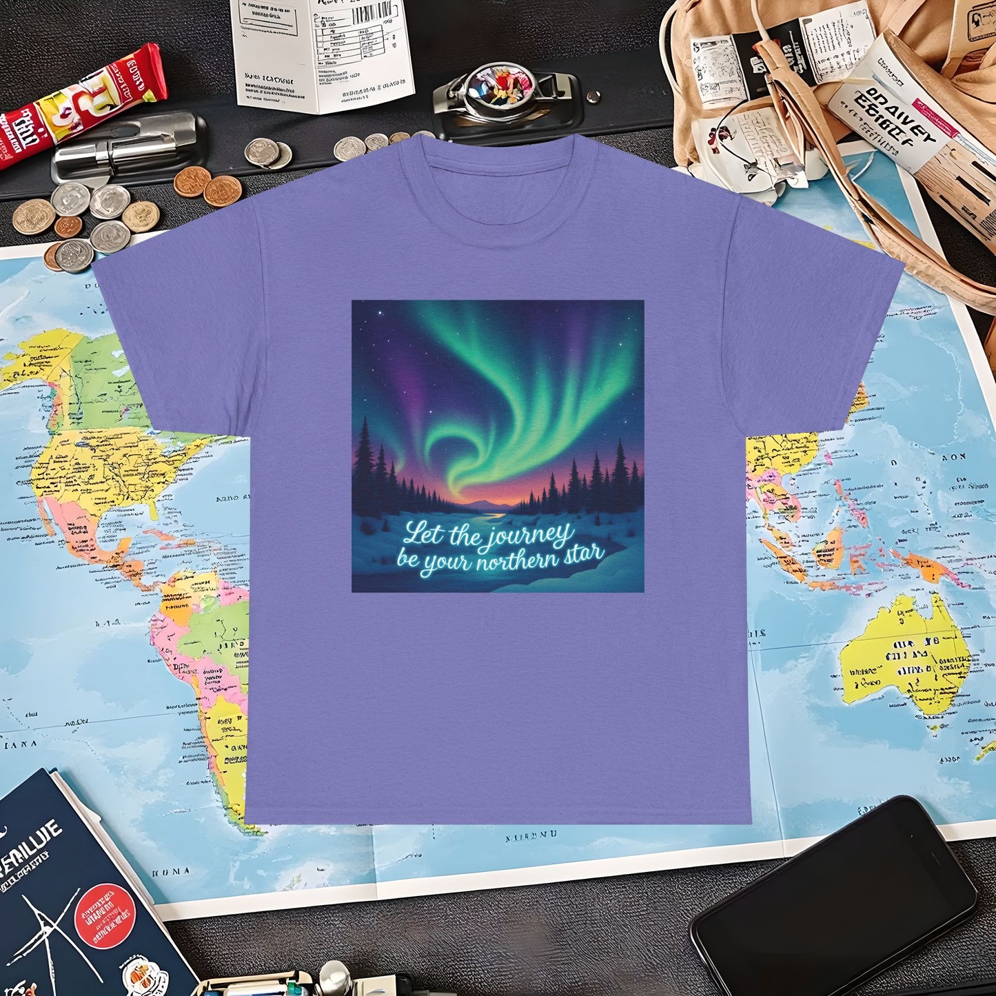 Northern Lights Journey Under the Starry Sky Air Travel T-Shirts | Jetsetter, Airport, and International Flight Tees