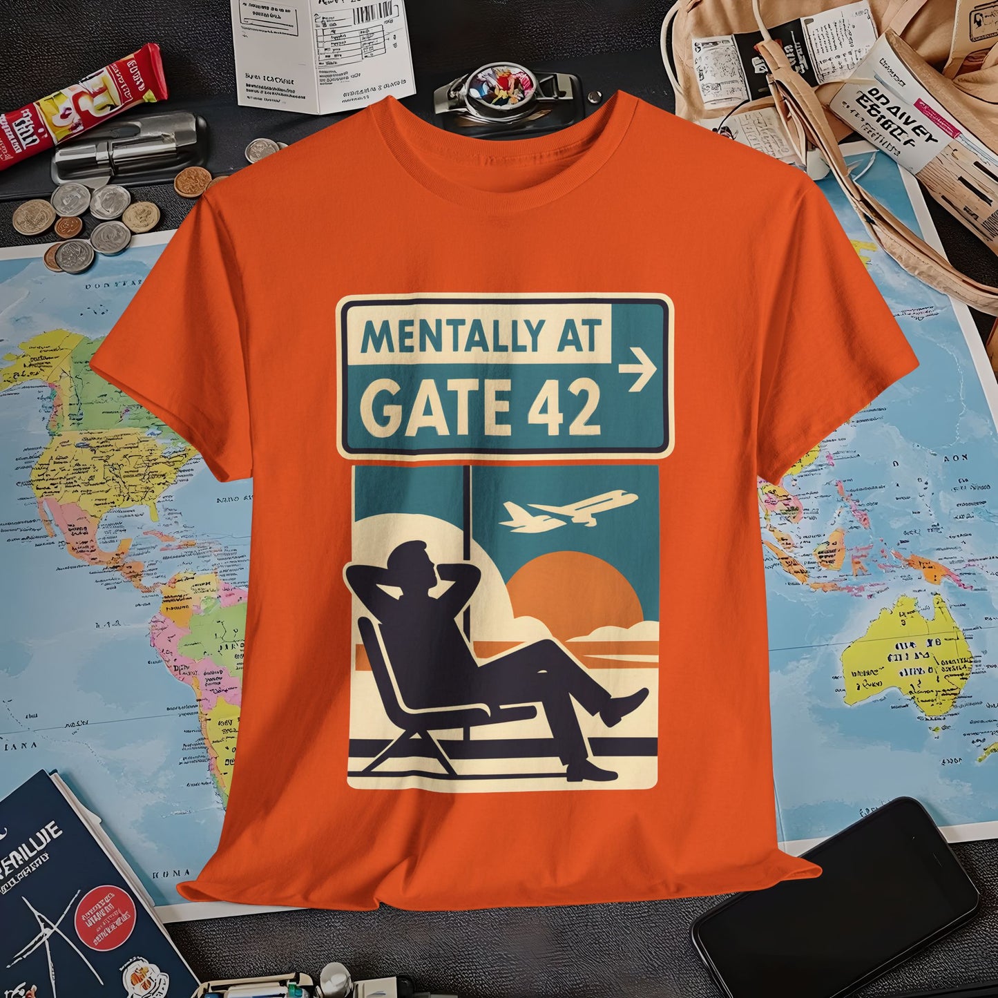 Mentally at Gate 42 Tee – Retro Airport Daydream Vibes Shirt Air Travel T-Shirts | Jetsetter, Airport, and International Flight Tees