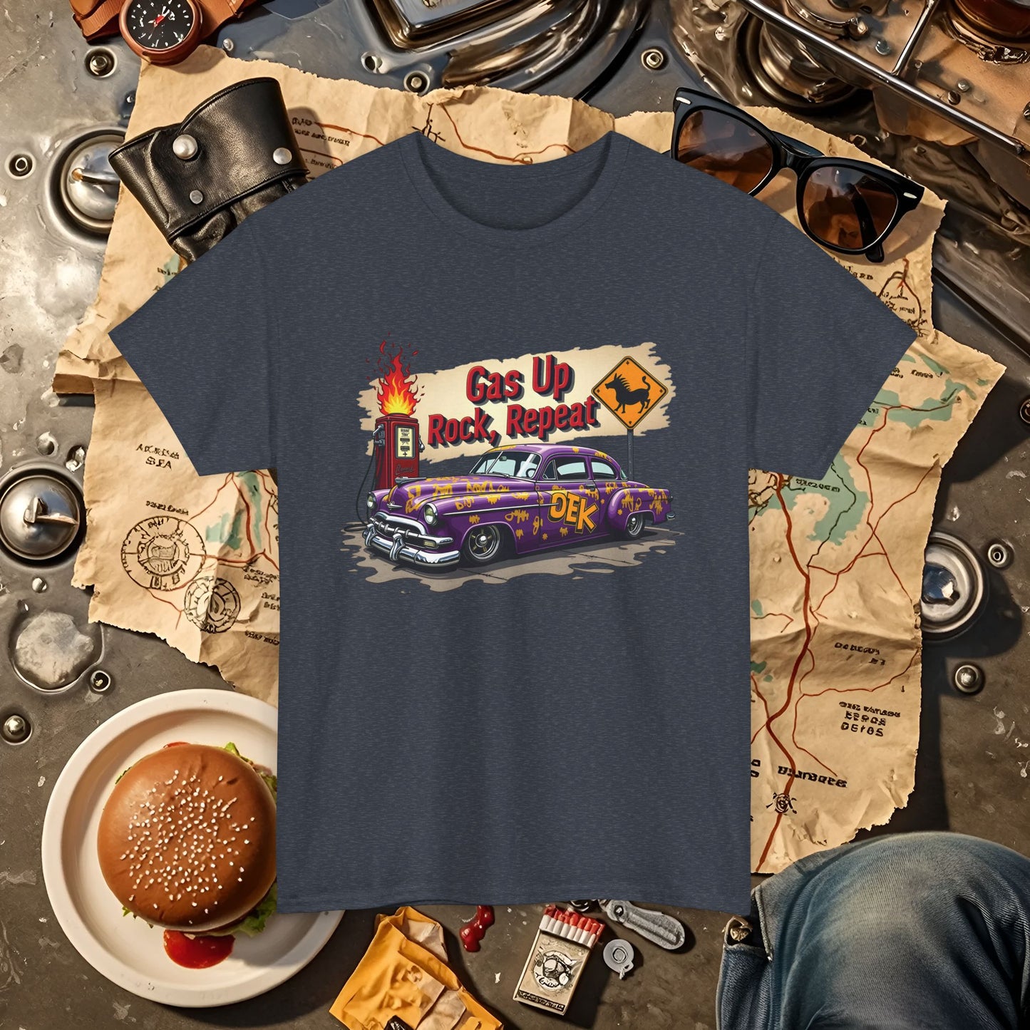 Gas Up, Rock and Repeat Road Trip & Vehicle Travel T-Shirts | Car, RV, and Motorcycle Adventure Tees