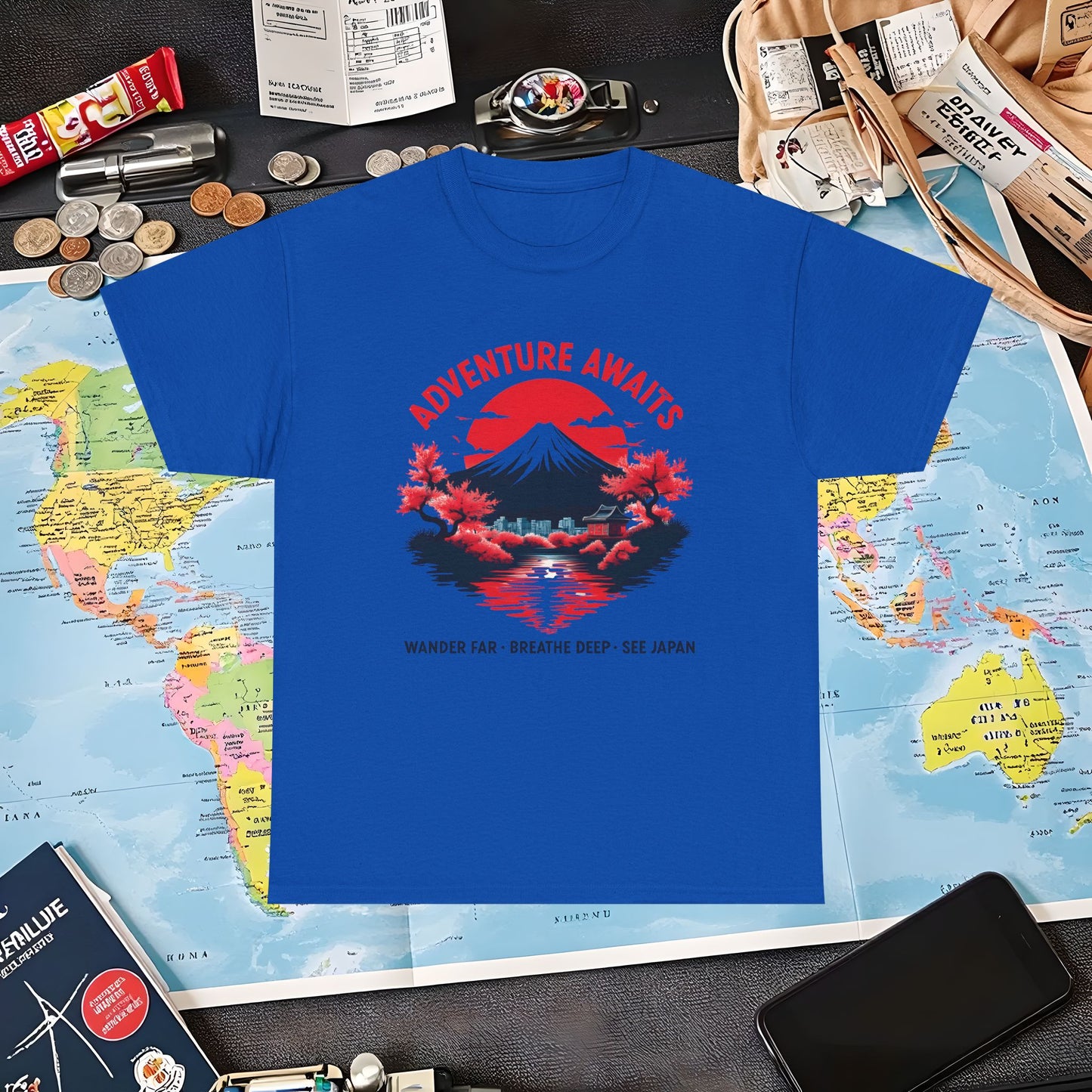 Adventure Awaits – Wander Far, Breathe Deep, See Japan T-Shirt – Scenic Mountain Escape Design Air Travel T-Shirts | Jetsetter, Airport, and International Flight Tees