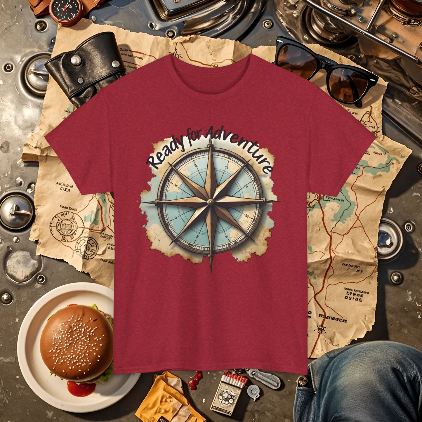 Ready for Adventure Compass Road Trip & Vehicle Travel T-Shirts | Car, RV, and Motorcycle Adventure Tees