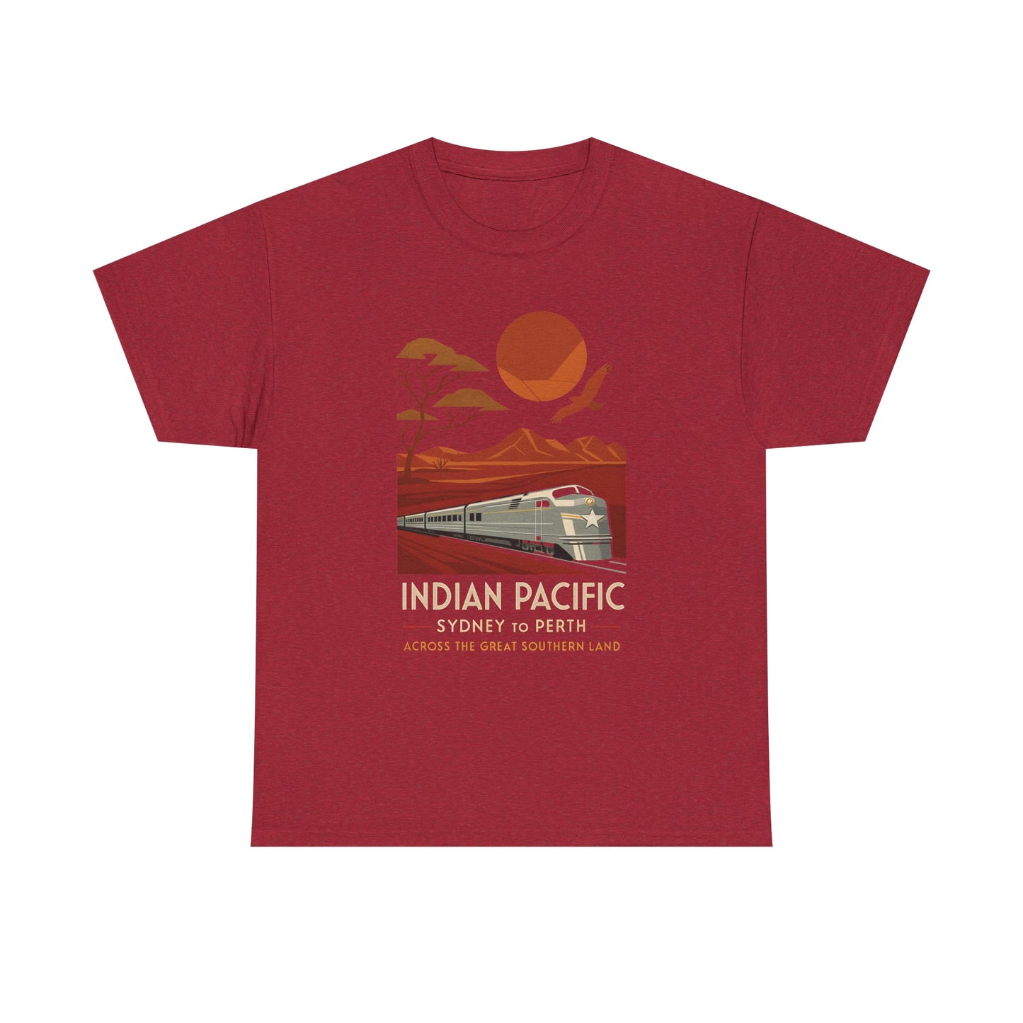 Australian Indian Pacific – Art Deco Desert Crossing Train Tee Road Trip & Vehicle Travel T-Shirts | Car, RV, and Motorcycle Adventure Tees