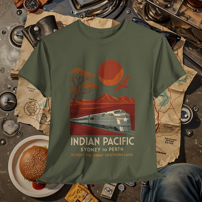 Australian Indian Pacific – Art Deco Desert Crossing Train Tee Road Trip & Vehicle Travel T-Shirts | Car, RV, and Motorcycle Adventure Tees