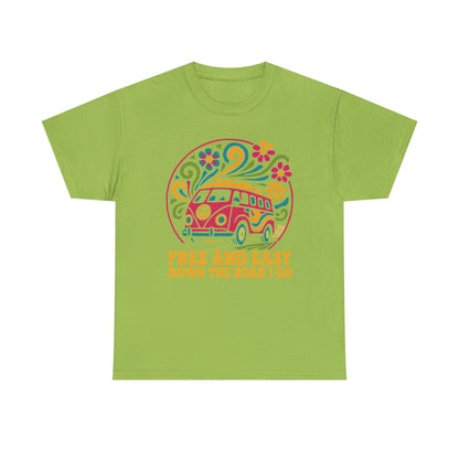 Free and Easy T-Shirt – Retro Hippie Van with Floral Freedom Vibes