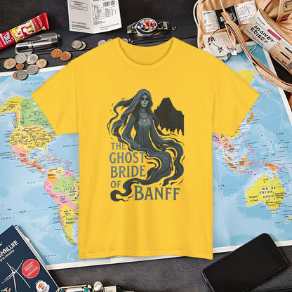 Ghostly Bride at Banff Springs Hotel Shirt – Haunted Canadian Hotel Dark Tourism Tee | Layover Club Air Travel T-Shirts | Jetsetter, Airport, and International Flight Tees