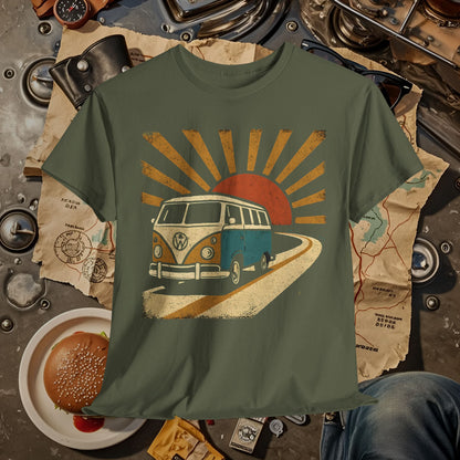 Sunset Road Trip T-Shirt – Vintage VW Van Adventure Design