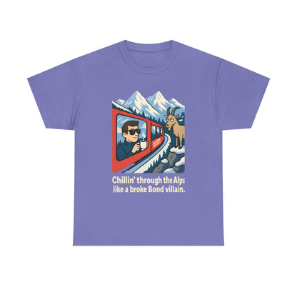 Glacier Express Chill Tee – Skeptical Goat in the Alps Vibe Road Trip & Vehicle Travel T-Shirts | Car, RV, and Motorcycle Adventure Tees