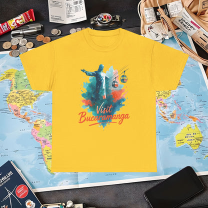 Cerro del Santísimo & Cable Car – Vibrant Watercolor Colombia Travel Tee | Layover Club Air Travel T-Shirts | Jetsetter, Airport, and International Flight Tees