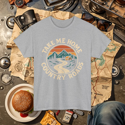 Take Me Home Country Roads T-Shirt – Retro Mountain Road to Cozy Cabin Design Road Trip & Vehicle Travel T-Shirts | Car, RV, and Motorcycle Adventure Tees
