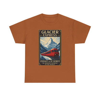 Glacier Express – Art Deco Alpine Train Adventure Tee Road Trip & Vehicle Travel T-Shirts | Car, RV, and Motorcycle Adventure Tees