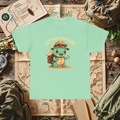 Let’s Go Explore T-Shirt – Cute Turtle Explorer with Travel Gear Design | Camping, Hiking, Rafting & Kayaking Tees for Nature Lovers