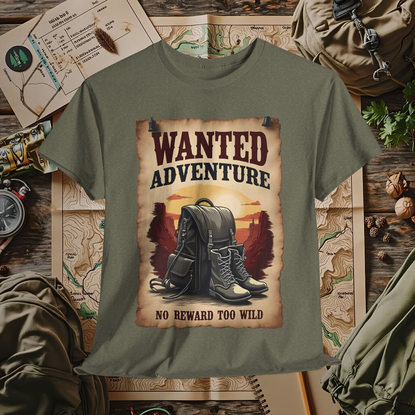 Wanted Adventure, No Reward too Wild, Outdoor Adventure T-Shirts | Camping, Hiking, Rafting & Kayaking Tees for Nature Lovers
