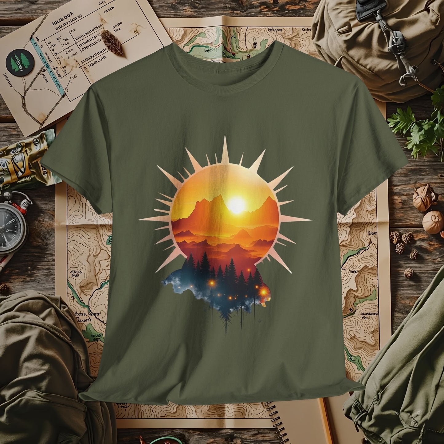 Golden Horizon Outdoor Adventure T-Shirts | Camping, Hiking, Rafting & Kayaking Tees for Nature Lovers