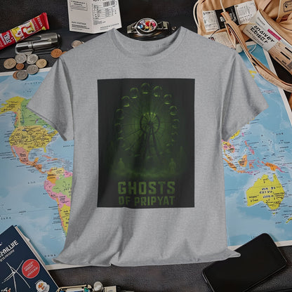 Neon Green Pripyat Ferris Wheel & Ghostly Silhouettes Tee – Chernobyl Dark Tourism Shirt | Layover Club Air Travel T-Shirts | Jetsetter, Airport, and International Flight Tees
