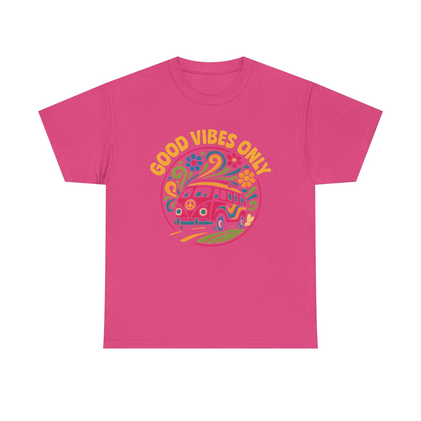 Good Vibes Only T-Shirt – Retro Hippie Van with 70s-Inspired Positivity Road Trip & Vehicle Travel T-Shirts | Car, RV, and Motorcycle Adventure Tees