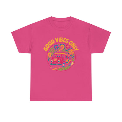 Good Vibes Only T-Shirt – Retro Hippie Van with 70s-Inspired Positivity Road Trip & Vehicle Travel T-Shirts | Car, RV, and Motorcycle Adventure Tees