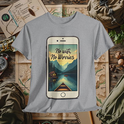 Nature-Inspired Unisex Tee, No Wifi No Worries T-Shirt, Outdoor Adventure Shirt, Relaxation Tee, Hiking Gift, Casual Wear