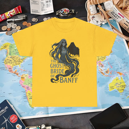 Ghostly Bride at Banff Springs Hotel Shirt – Haunted Canadian Hotel Dark Tourism Tee | Layover Club Air Travel T-Shirts | Jetsetter, Airport, and International Flight Tees