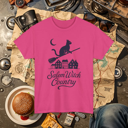 Midnight Cat on Broom – Salem Witch Country Silhouette Tee | Car, RV, and Motorcycle Adventure Tees