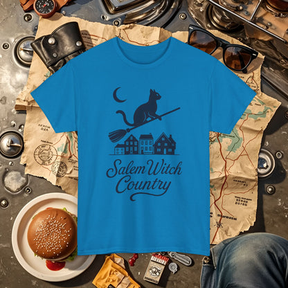 Midnight Cat on Broom – Salem Witch Country Silhouette Tee | Car, RV, and Motorcycle Adventure Tees
