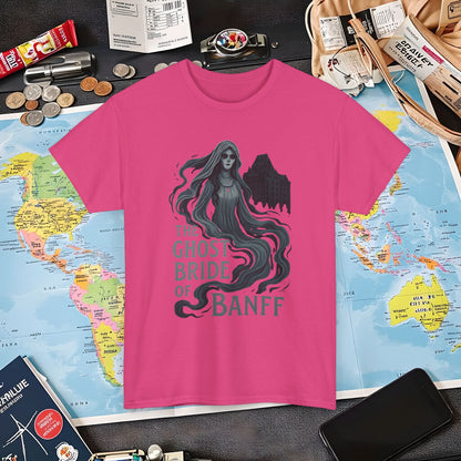 Ghostly Bride at Banff Springs Hotel Shirt – Haunted Canadian Hotel Dark Tourism Tee | Layover Club Air Travel T-Shirts | Jetsetter, Airport, and International Flight Tees