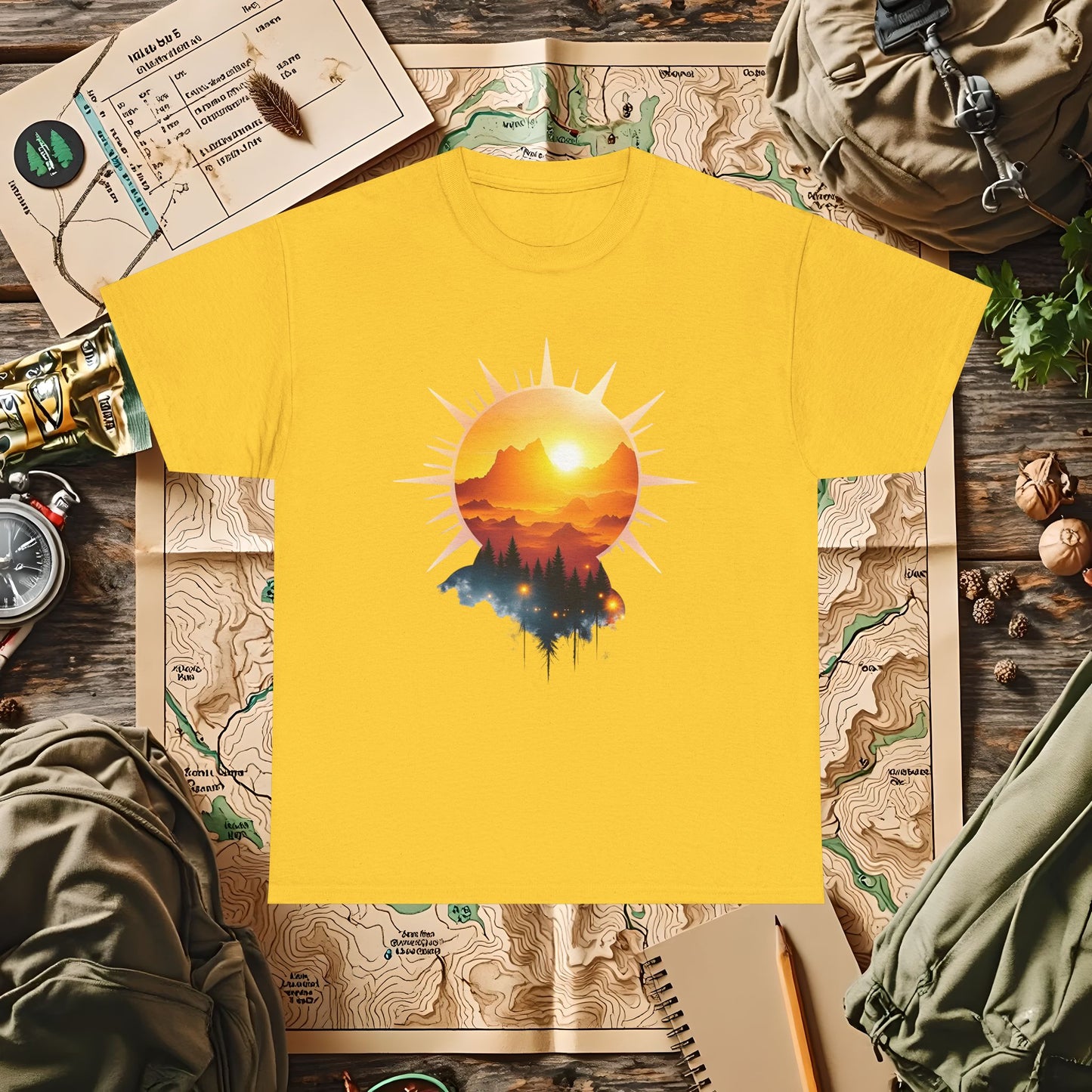 Golden Horizon Outdoor Adventure T-Shirts | Camping, Hiking, Rafting & Kayaking Tees for Nature Lovers