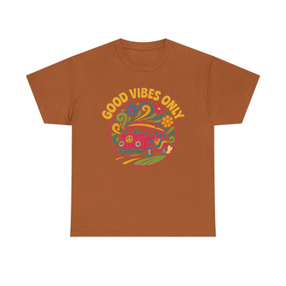 Good Vibes Only T-Shirt – Retro Hippie Van with 70s-Inspired Positivity Road Trip & Vehicle Travel T-Shirts | Car, RV, and Motorcycle Adventure Tees