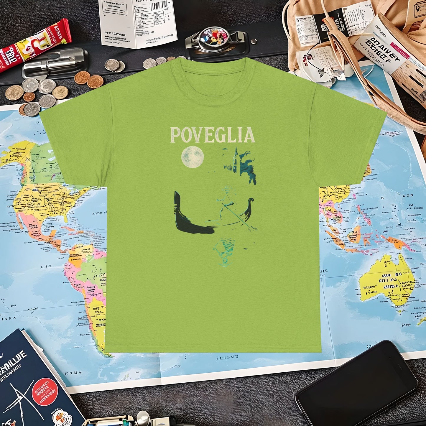 Phosphorescent Gondolier on Haunted Poveglia Tee – Ghostly Venice Dark Tourism Shirt | Layover Club Air Travel T-Shirts | Jetsetter, Airport, and International Flight Tees