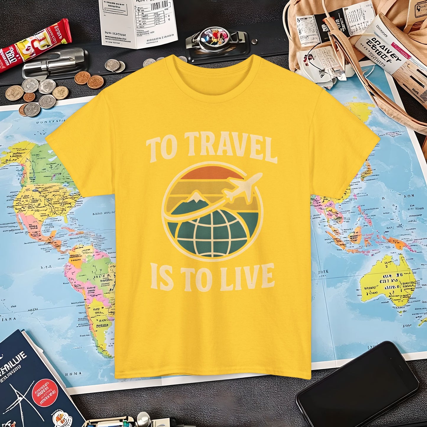 To Travel Is To Live – Vintage Globe & Airplane Travel Badge Tee (Layover Club) Air Travel T-Shirts | Jetsetter, Airport, and International Flight Tees