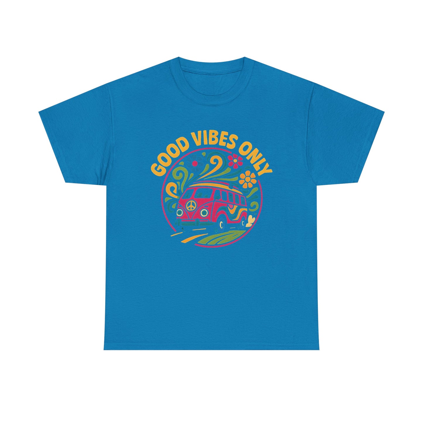 Good Vibes Only T-Shirt – Retro Hippie Van with 70s-Inspired Positivity Road Trip & Vehicle Travel T-Shirts | Car, RV, and Motorcycle Adventure Tees