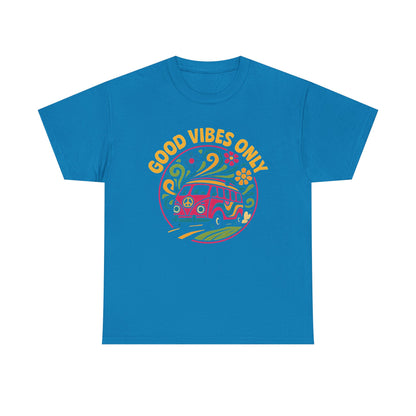 Good Vibes Only T-Shirt – Retro Hippie Van with 70s-Inspired Positivity Road Trip & Vehicle Travel T-Shirts | Car, RV, and Motorcycle Adventure Tees