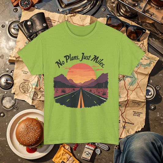 No Plans, Just Miles Adventure Road Unisex Cotton Tee - Travel Shirt, Road Trip Tee, Travel Lover Gift, Nature Lover Shirt, Vacation T-Shirt, Charity Donation