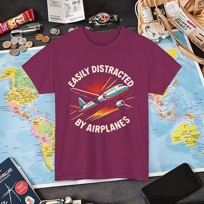 Easily Distracted by Airplanes T-Shirt – Aviation Lover Quote Design Air Travel T-Shirts | Jetsetter, Airport, and International Flight Tees