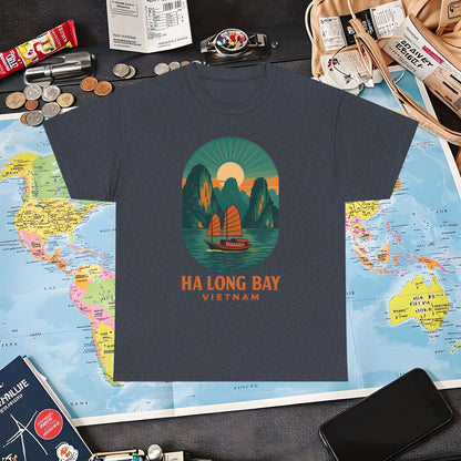 Ha Long Bay Vietnam T-Shirt – Art Deco Junk Boat Travel Shirt for Southeast Asia Lovers Air Travel T-Shirts | Jetsetter, Airport, and International Flight Tees