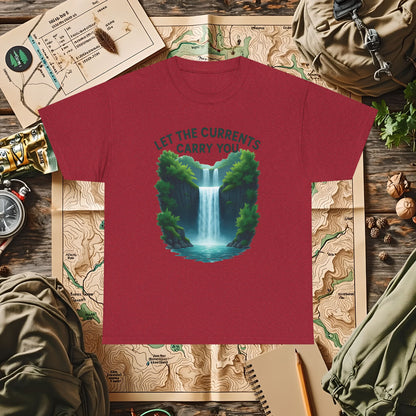 Let the Currents Carry You T-Shirt – Waterfall Escape Design Camping, Hiking, Rafting & Kayaking Tees for Nature Lovers