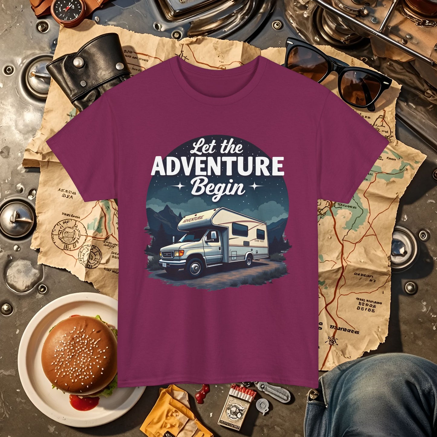 Adventure Awaits Road Trip & Vehicle Travel T-Shirts | Car, RV, and Motorcycle Adventure Tees
