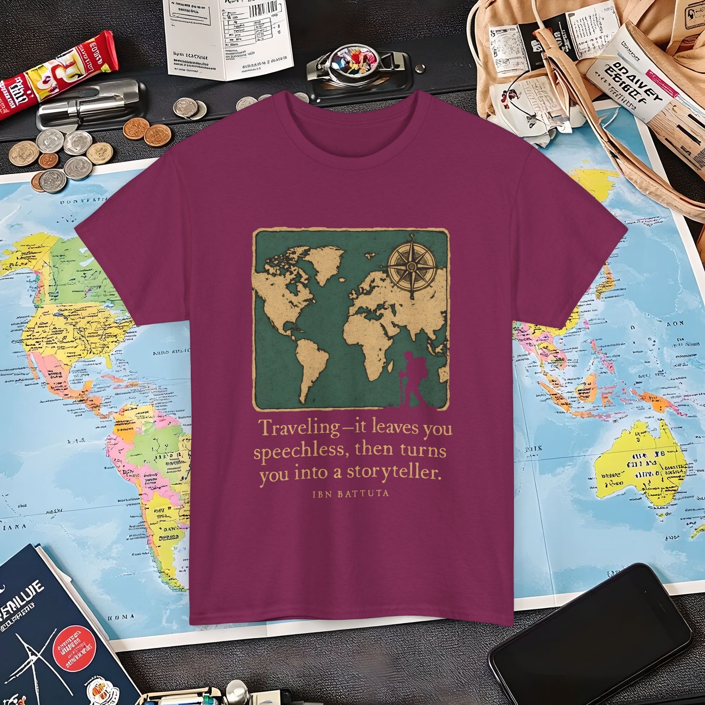 Speechless to Storyteller – Vintage Map Wanderlust Quote Tee  Air Travel T-Shirts | Jetsetter, Airport, and International Flight Tees