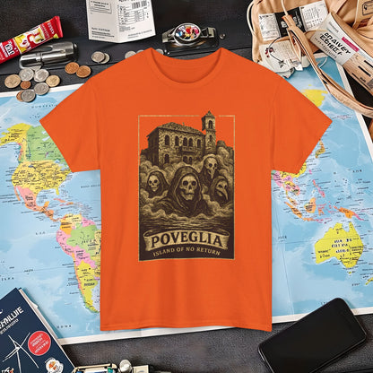 Poveglia Haunt – Ghostly Apparitions in Venetian Fog Tee – Haunted Italy Travel Shirt | Layover Club Air Travel T-Shirts | Jetsetter, Airport, and International Flight Tees