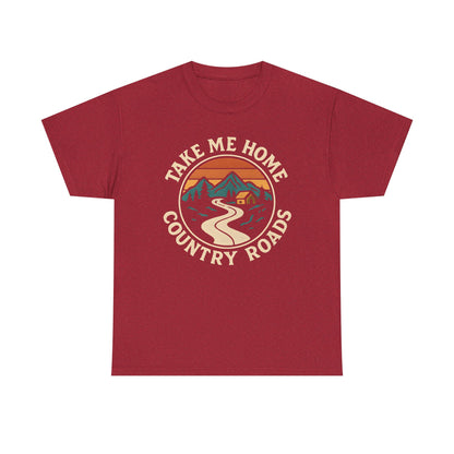 Take Me Home Country Roads T-Shirt – Retro Mountain Road to Cozy Cabin Design Road Trip & Vehicle Travel T-Shirts | Car, RV, and Motorcycle Adventure Tees