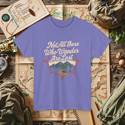 Not All Who Wander Are Lost – Vintage Compass Mountain Tee | Camping, Hiking, Rafting & Kayaking Tees for Nature Lovers