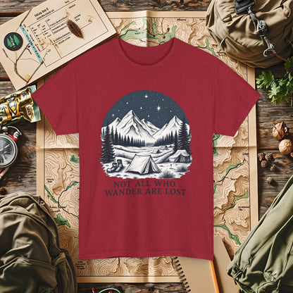 Not All Who Wander Are Lost T-Shirt – Mountain Camping Under Starry Night Camping, Hiking, Rafting & Kayaking Tees for Nature Lovers