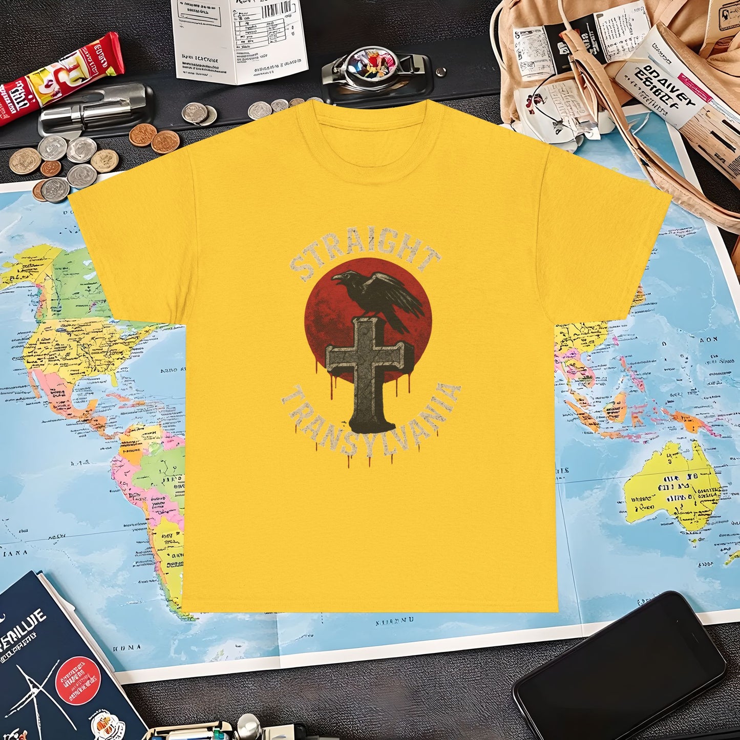 Blood Moon Raven Gothic Cross Tee – Dark Transylvania Travel Shirt | Layover Club Air Travel T-Shirts | Jetsetter, Airport, and International Flight Tees