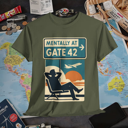 Mentally at Gate 42 Tee – Retro Airport Daydream Vibes Shirt Air Travel T-Shirts | Jetsetter, Airport, and International Flight Tees