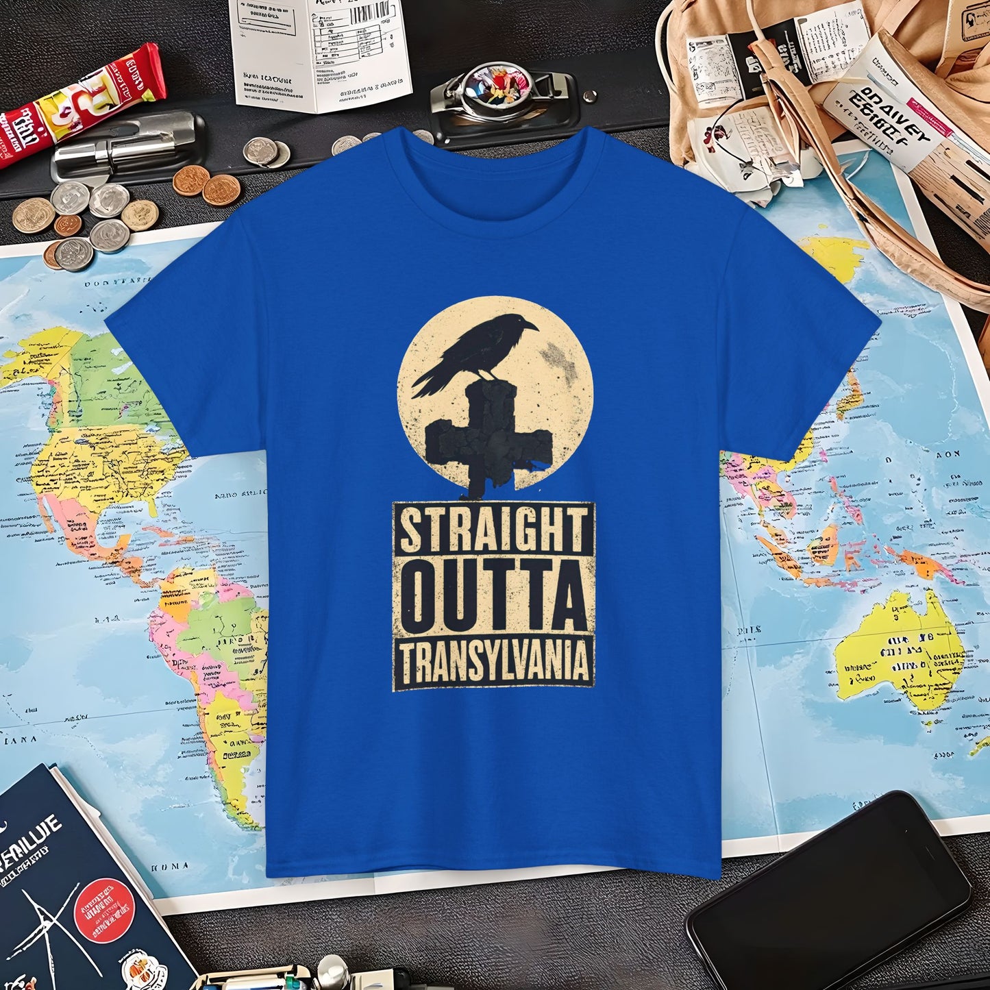Straight Outta Transylvania Raven Cross Tee – Gothic Travel Romania Shirt | Layover Club Air Travel T-Shirts | Jetsetter, Airport, and International Flight Tees