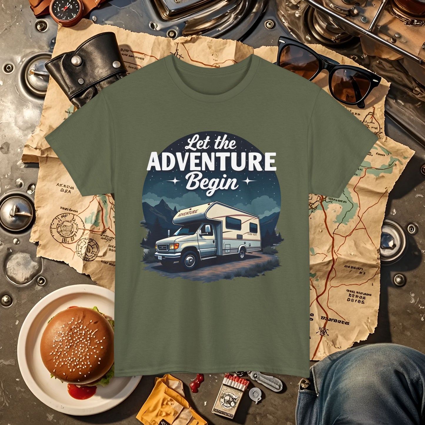 Adventure Awaits Road Trip & Vehicle Travel T-Shirts | Car, RV, and Motorcycle Adventure Tees