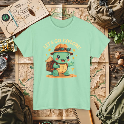 Let’s Go Explore T-Shirt – Cute Turtle Explorer with Travel Gear Design | Camping, Hiking, Rafting & Kayaking Tees for Nature Lovers